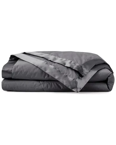 Unikome Lightweight Goose Down Feather Fiber Bed Blanket With Satin Trim In Gray