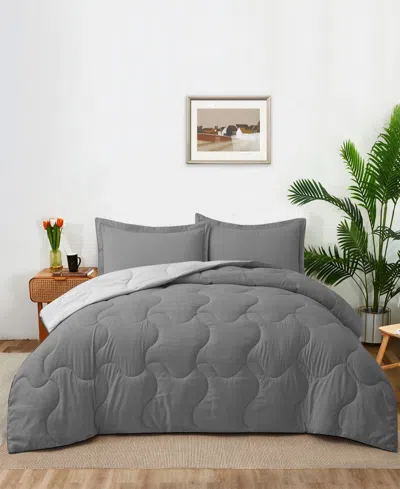 Unikome Lightweight Quilted Reversible Down Alternative Comforter Set, 2 Piece, Twin In Dark Gray,light Gray
