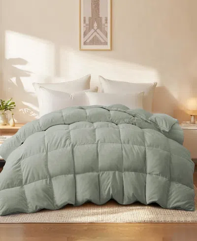 Unikome Medium Warmth Goose Feather Down Fiber Comforter, Full/queen In Green