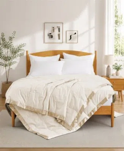 Unikome Oversized Lightweight Satin Trim Feather Down Blanket In Dark Gray