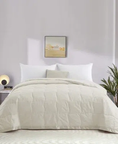 Unikome Oversized Lightweight Satin Trim Feather Down Blanket In Ivory