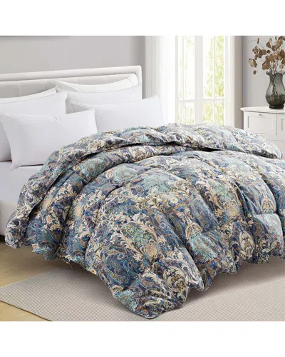 Unikome Paisley Floral Goose Down Feather Duvet Comforter Insert In Blue
