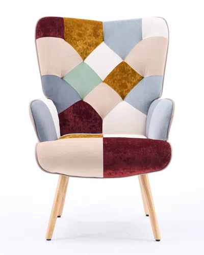 Unikome Patchwork Upholstered Accent Chair With Rubberwood Legs