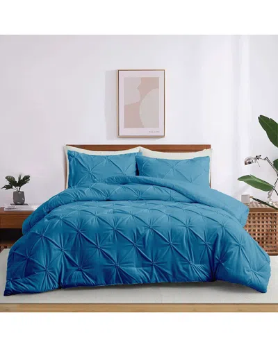 Unikome Pintuck Pinch-pleat Geometric Comforter Set In Navy