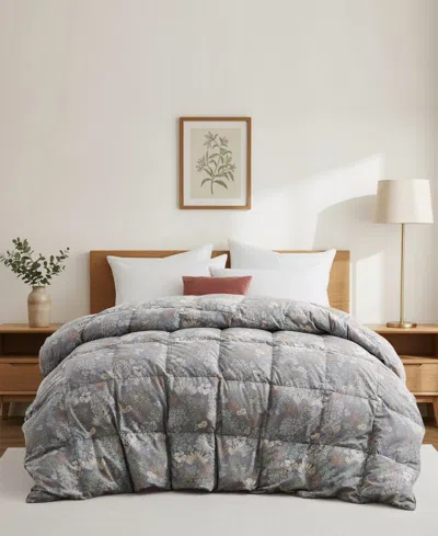 Unikome Printed All Season White Goose Feather Fiber Comforter, California King In Gray