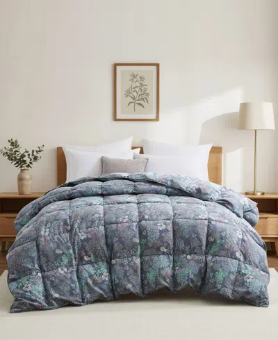 Unikome Printed All Season White Goose Feather Fiber Comforter, Full/queen In Blue
