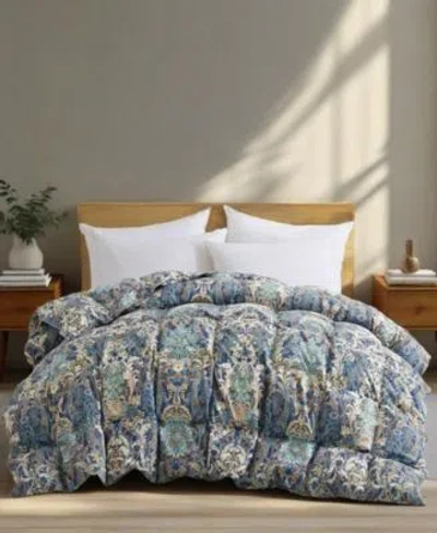 Unikome Printed All Season White Goose Feather Fiber Comforter In Blue