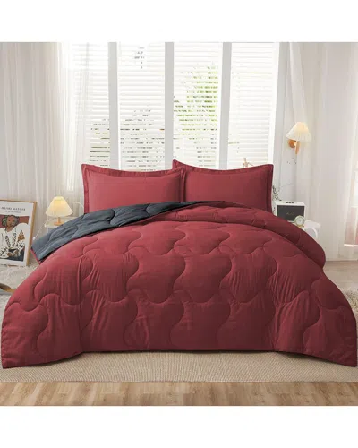 Unikome Reversible Lightweight Quilted Down Alternative Comforter Set In Red