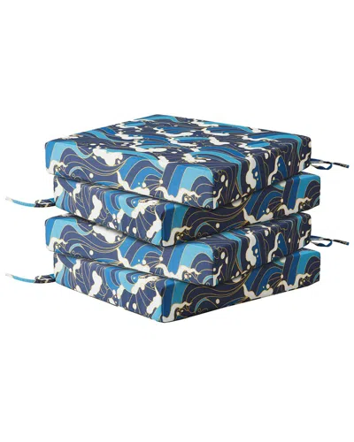 Unikome Set Of 4 Water-resistant Outdoor Patio Seat Cushions In Blue