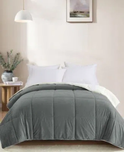 Unikome Sherpa Reversible Comforters In Dark Gray