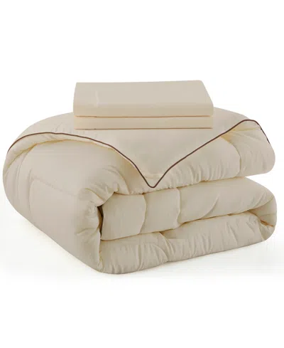 Unikome Silky Satin Down Alternative 3 Piece Comforter Set, King In Champagne