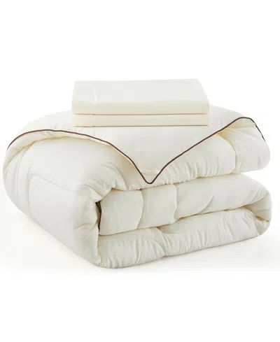 Unikome Silky Satin Down Alternative 3 Piece Comforter Set, King In Cream