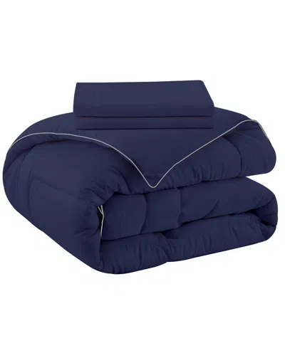 Unikome Silky Satin Down Alternative 3 Piece Comforter Set, King In Navy