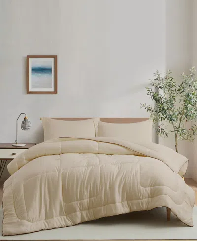 Unikome Silky Satin Down Alternative 3 Piece Comforter Set, Twin In Champagne