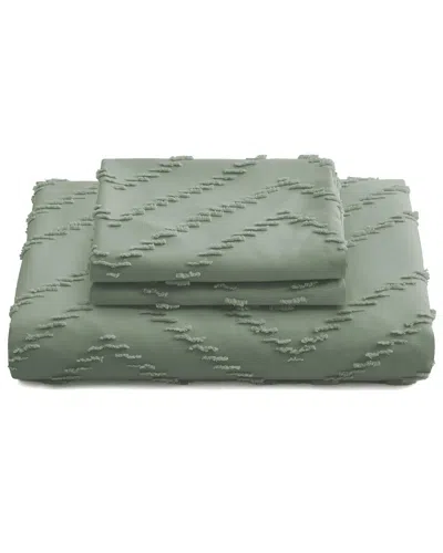 Unikome Soft Solid Clipped Jacquard Duvet Cover Set In Green