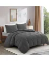 Unikome Soft Solid Clipped Jacquard Duvet Cover Set In Dark Gray, Leaf Quilted In Gray