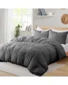 Unikome Soft Solid Clipped Jacquard Duvet Cover Set In Dark Gray, Sauqre Quilted In Gray