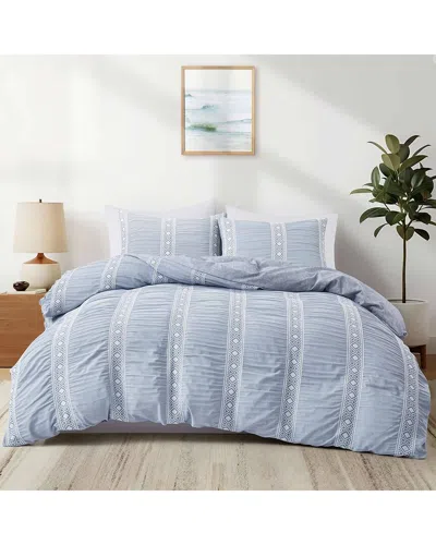Unikome Stylish Lace Geometric Duvet Cover Set In Blue