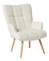 Unikome Teddy Upholstered Accent Chair With Rubberwood Legs In White