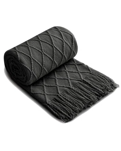 Unikome Ultra Soft And Cozy Knit Reversible Diamond Throw Blanket In Gray