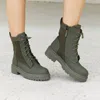 Unilady Lace-up Combat Booties In Green In Green