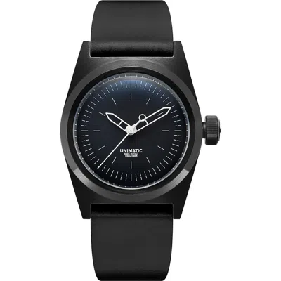 Unimatic Modello Due Automatic Leather Strap Field Watch, 36mm X 39mm In Black