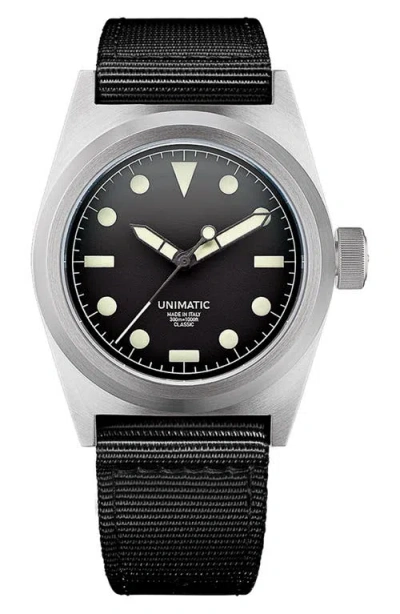 Unimatic Modello Due Automatic Nato Strap Classic Watch, 37mm X 39mm In Black Steel