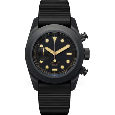 Unimatic Modello Tre Fixed Chronograph Silicone Strap Watch In Black