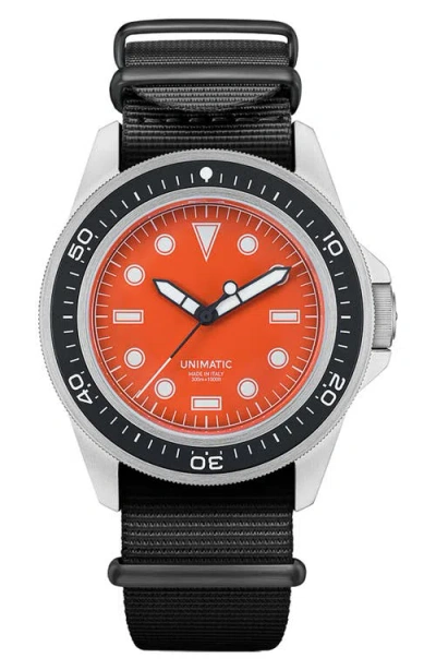 Unimatic Prodiver Modello Uno U1-pd3-or Automatic Nato Strap Watch, 41.5mm In Black