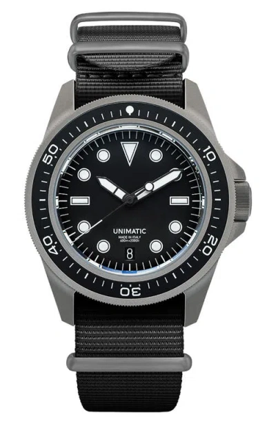 Unimatic Prodiver Modello Uno U1s-t-pd6-b Automatic Nato Strap Watch, 41.5mm In Black