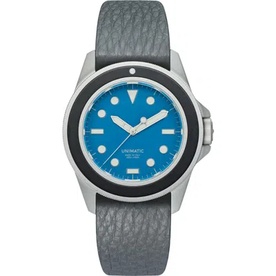 Unimatic Ut1-as Sky Diver Leather Strap Watch, 49mm In Silver
