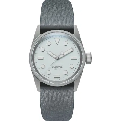 Unimatic Ut1-go Diver Leather Strap Watch, 43.7mm In Silver