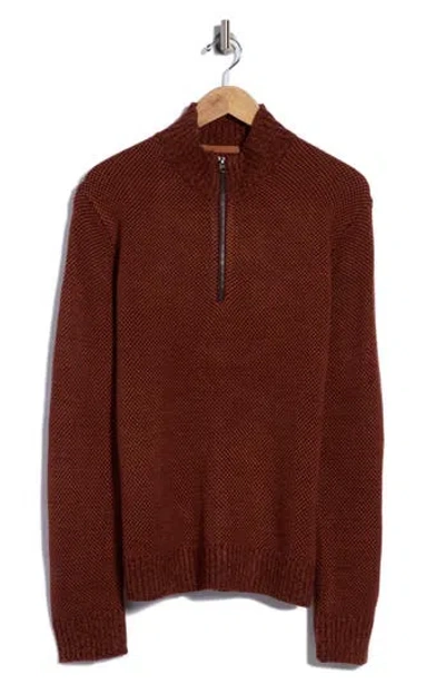 Union Bird's Eye Quarter Zip Sweater In Brown
