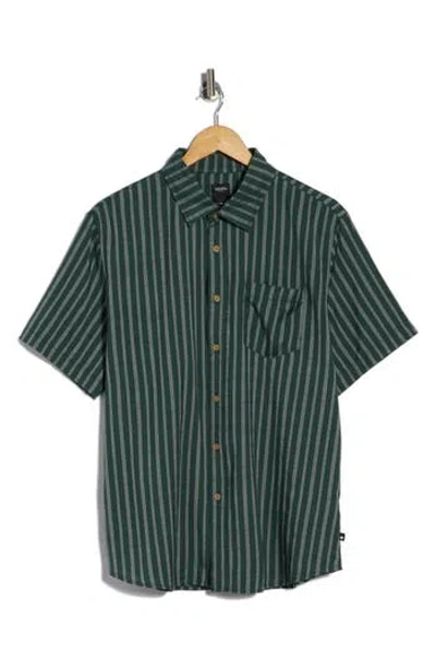 Union Venice Yarn Dyed Slub Short Sleeve Button-up Shirt In Green