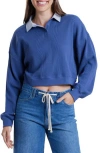 Unionbay Malorie Textured Long Sleeve Cotton Polo In Blue