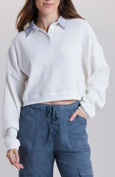 Unionbay Malorie Textured Long Sleeve Cotton Polo In White