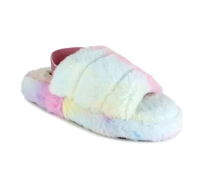 Unionbay Women's  Puff U0puf98 Slippers Multi Tie Dye Faux Fur Jobb1900 In Blue