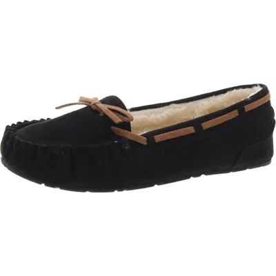 Unionbay Yum Womens Faux Fur Lined Faux Suede Boat Shoes In Black