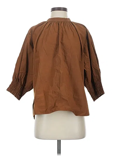 Pre-owned Uniqlo 3/4 Sleeve Blouse In Brown