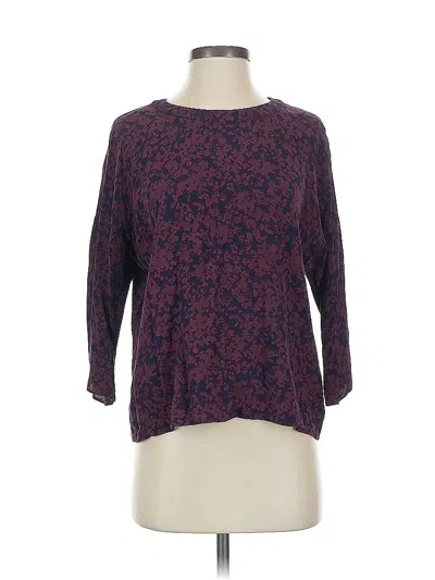 Pre-owned Uniqlo 3/4 Sleeve Blouse In Burgundy