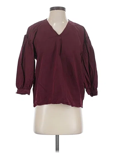 Pre-owned Uniqlo 3/4 Sleeve Blouse In Burgundy