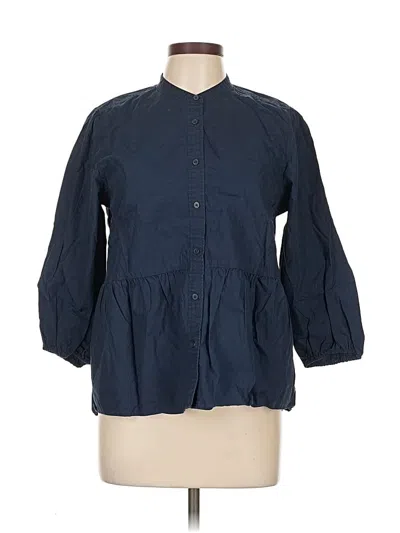 Pre-owned Uniqlo 3/4 Sleeve Button Down Shirt In Blue