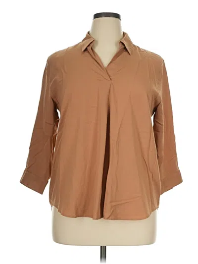Pre-owned Uniqlo 3/4 Sleeve Button Down Shirt In Tan