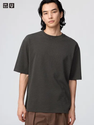 Uniqlo Airism Cotton Oversized Striped T-shirt With Quick-drying Black 2xl  Us