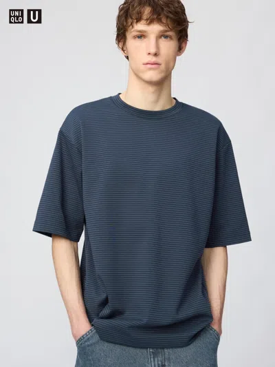 Uniqlo Airism Cotton Oversized Striped T-shirt With Quick-drying Navy 2xs  Us In Blue