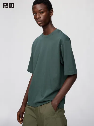 Uniqlo Airism Cotton Oversized T-shirt Half-sleeve Dark Green Small  Us