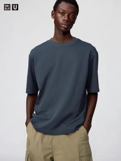 Uniqlo Airism Cotton Oversized T-shirt Half-sleeve Navy Large  Us In Blue