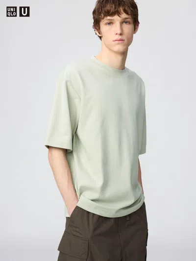 Uniqlo Airism Cotton Oversized T-shirt Half-sleeve With Quick-drying Light Green 2xl  Us
