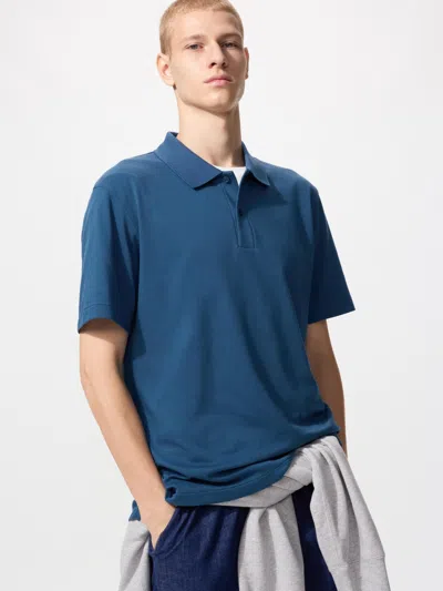 Uniqlo Airism Cotton Pique Polo Shirt Blue 3xl  Us