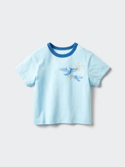Uniqlo Baby Airism Cotton T-shirt Dinosaur With Quick-drying Blue Age 18-24m  Us